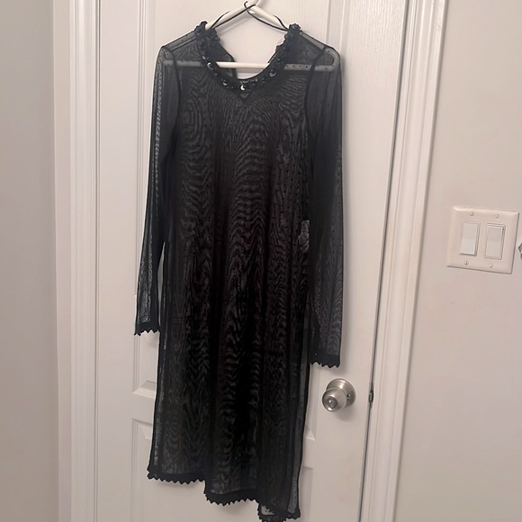 Zara Black Sheer Tunic with Embellished Neckline Size S - Picture 1 of 4